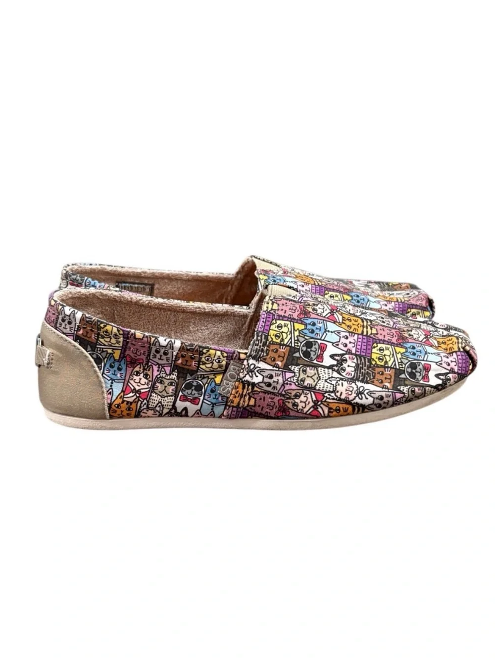 Bobs Skechers Cat Print Memory Foam Slip On Shoes Size 8.5